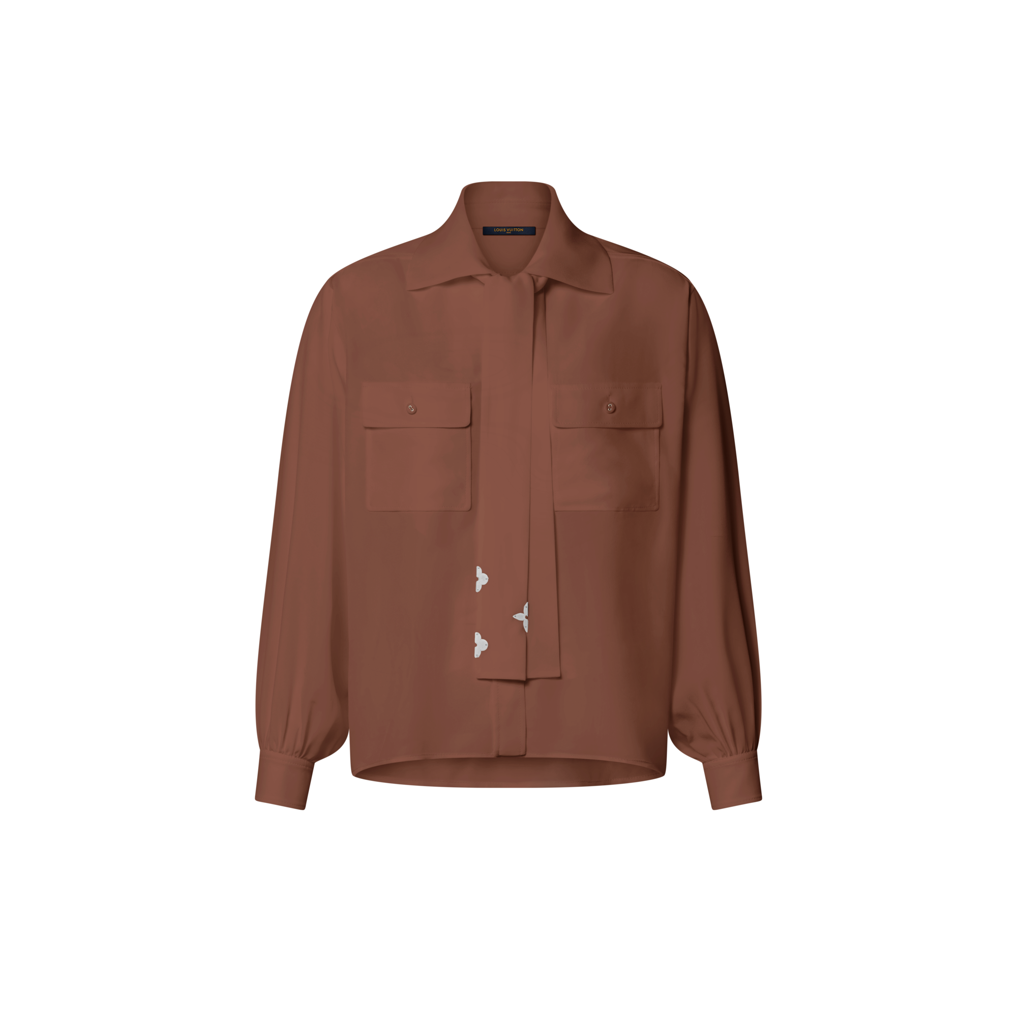 Long-Sleeved Lavaliere Shirt With Pocket Detail - Women